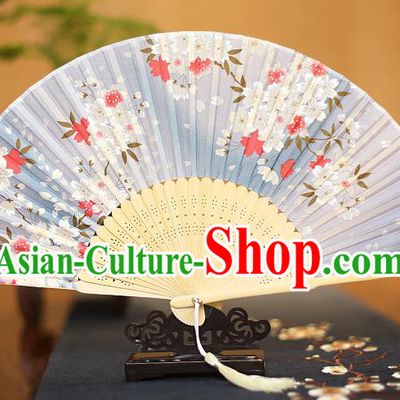 Traditional Chinese Crafts Printing Blue Folding Fan, China Sensu Paper Fans for Women