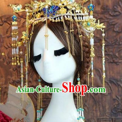 Chinese Ancient Handmade Classical Wedding Hair Accessories Xiuhe Suit Blueing Headwear Hairpins for Women