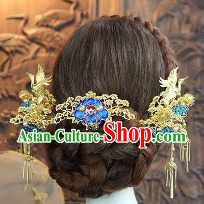 Chinese Handmade Classical Hair Accessories Ancient Palace Lady Blueing Hairpins for Women
