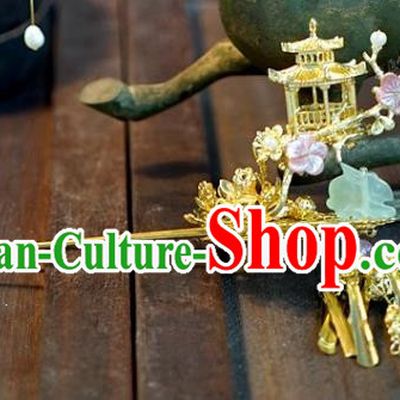 Chinese Handmade Classical Hair Accessories Ancient Palace Lady Hairpins Golden Hair Stick for Women