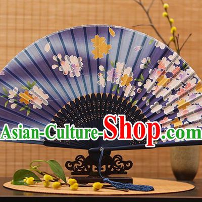 Traditional Chinese Crafts Printing Flowers Navy Folding Fan, China Sensu Paper Fans for Women