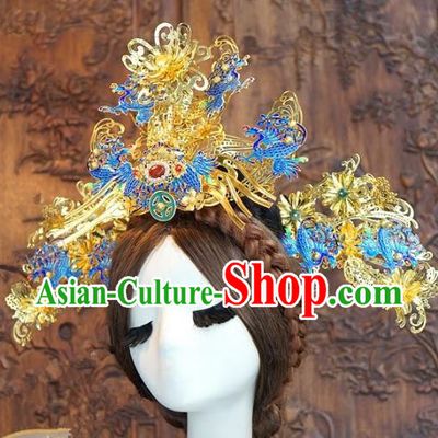Chinese Handmade Classical Hair Accessories Ancient Cloisonne Phoenix Coronet Hairpins Bride Hair Clip for Women