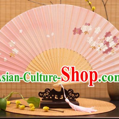 Traditional Chinese Crafts Printing Pink Folding Fan, China Sensu Paper Fans for Women