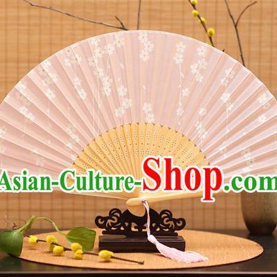Traditional Chinese Crafts Printing Wisteria Pink Folding Fan, China Sensu Paper Fans for Women