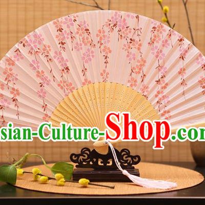 Traditional Chinese Crafts Printing Wisteria Pink Folding Fan, China Sensu Paper Fans for Women
