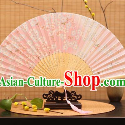 Traditional Chinese Crafts Printing Flowers Pink Folding Fan, China Sensu Paper Fans for Women