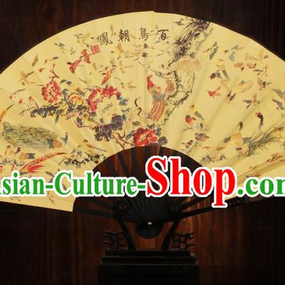 Traditional Chinese Crafts Printing Song of the Phoenix Folding Fan, China Sculpture Framework Silk Fans for Men