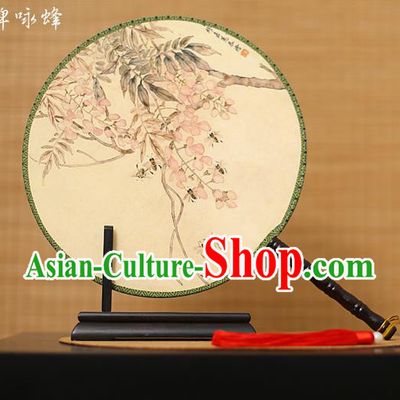 Traditional Chinese Crafts Printing Flowers Round Fan, China Palace Fans Princess Silk Circular Fans for Women