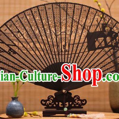 Traditional Chinese Crafts Ebony Folding Fan Carving Court Sandalwood Fans for Women