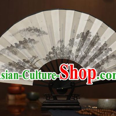 Traditional Chinese Crafts Printing White Folding Fan, China Sculpture Framework Silk Fans for Men