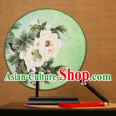Traditional Chinese Crafts Printing Peony Round Fan, China Palace Fans Princess Silk Circular Fans for Women