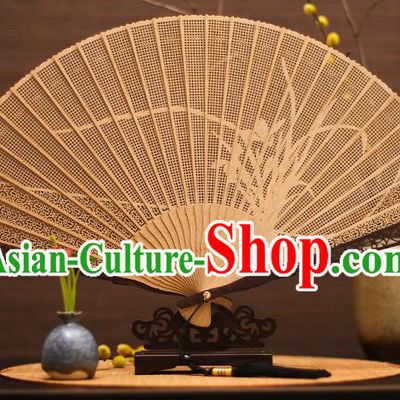 Traditional Chinese Crafts Sandalwood Orchid Folding Fan Sandal Fans for Women