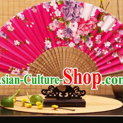 Traditional Chinese Crafts Folding Fans Printing Flowers Rosy Silk Fan for Women