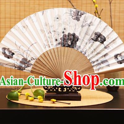 Traditional Chinese Crafts Folding Fans Ink Painting Peony White Silk Fan for Women