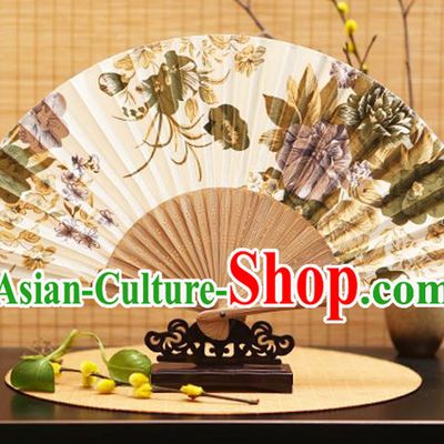 Traditional Chinese Crafts Folding Fans Painting Flowers White Silk Fan for Women