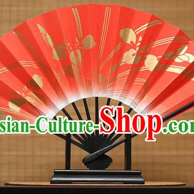 Traditional Chinese Crafts Printing Orchid Red Paper Folding Fan Sensu Fans for Women