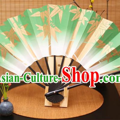 Traditional Chinese Crafts Printing Bamboo Green Paper Folding Fan Sensu Fans for Women