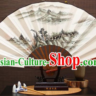 Traditional Chinese Crafts Landscape Painting Folding Fan Paper Fans for Men