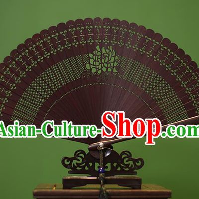 Traditional Chinese Crafts Folding Fan Hollow Out Rose Bamboo Fans for Women