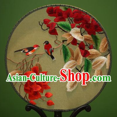 Traditional Chinese Crafts Embroidered Flowers Birds Round Fan, China Palace Fans Princess Silk Circular Fans for Women