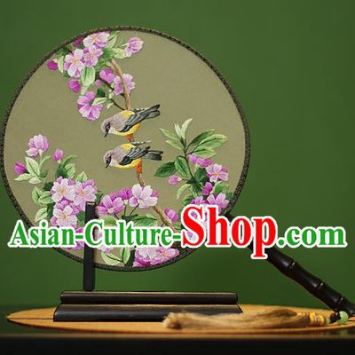Traditional Chinese Crafts Embroidered Peach Blossom Round Fan, China Palace Fans Princess Silk Circular Fans for Women