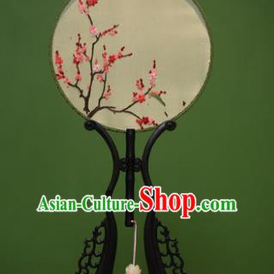 Traditional Chinese Crafts Embroidered Wintersweet Round Fan, China Palace Fans Princess Silk Circular Fans for Women