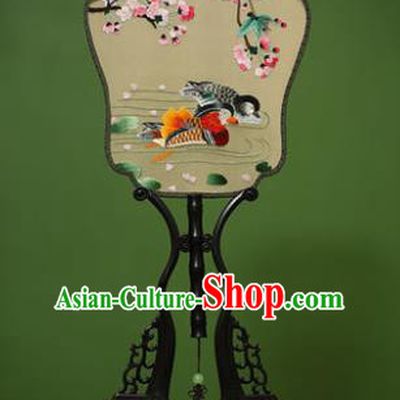Traditional Chinese Crafts Embroidered Mandarin Duck Silk Fan, China Palace Fans Princess Square Fans for Women