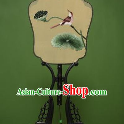 Traditional Chinese Crafts Embroidered Lotus Seed Pod Silk Fan, China Palace Fans Princess Square Fans for Women