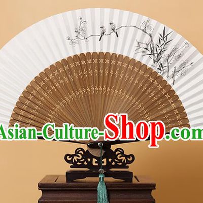 Traditional Chinese Crafts Hand Painting Wintersweet Folding Fan, China Handmade Xuan Paper Fans for Men