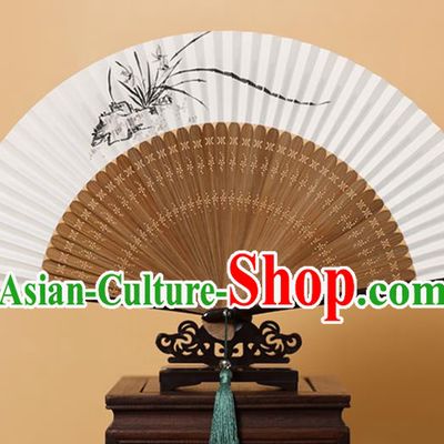 Traditional Chinese Crafts Hand Painting Orchid Folding Fan, China Handmade Xuan Paper Fans for Men