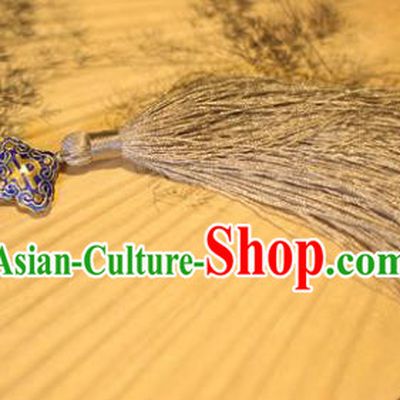 Traditional Chinese Crafts Folding Fan Pendant Grey Tassel Fan Accessories for Women