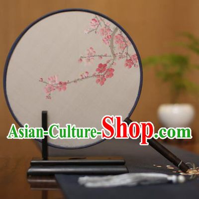 Traditional Chinese Crafts Round Silk Fan, China Palace Fans Princess Printing Pink Wintersweet Circular Fans for Women