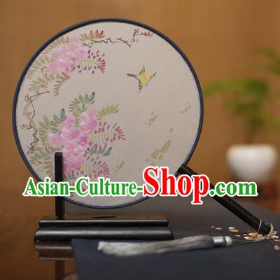 Traditional Chinese Crafts Round Silk Fan, China Palace Fans Princess Printing Bird Circular Fans for Women