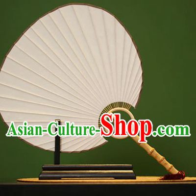 Traditional Chinese Crafts White Xuan Paper Fan, Chinese Art Paper Palace Fans Bamboo Handle Fans for Women