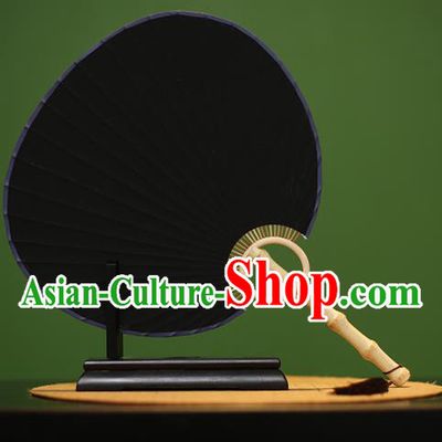 Traditional Chinese Crafts Black Xuan Paper Fan, Chinese Art Paper Palace Fans Bamboo Handle Fans for Women