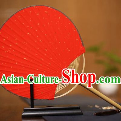 Traditional Chinese Crafts Red Xuan Paper Fan, Chinese Art Paper Palace Fans Bamboo Handle Fans for Women