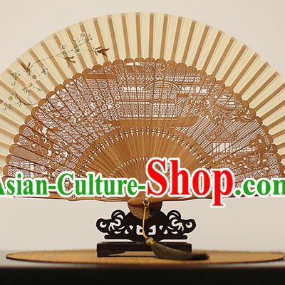 Traditional Chinese Crafts Hand Painting Silk Folding Fan, China Handmade Hollow Out Bamboo Fans for Women