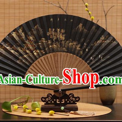 Traditional Chinese Crafts Hand Painting Landscape Silk Folding Fan, China Handmade Bamboo Fans for Women