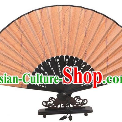 Traditional Chinese Crafts Golden Silk Folding Fan, China Handmade Bamboo Fans for Women