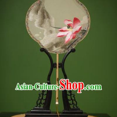 Traditional Chinese Crafts Suzhou Embroidery Silk Fan, China Palace Fans Princess Embroidered Lotus Fans for Women