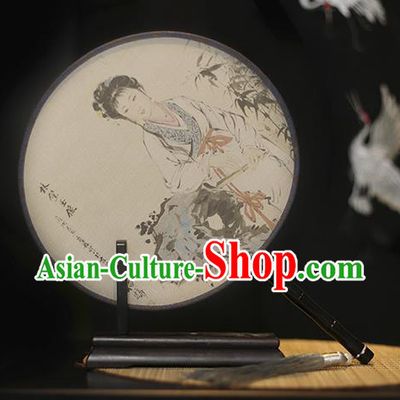 Traditional Chinese Crafts Printing Lin Daiyu Silk Round Fan, China Palace Fans Princess Circular Fans for Women