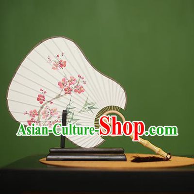 Traditional Chinese Crafts Printing Peach Blossom Paper Fan, China Palace Fans Princess Cattail Leaf Fans for Women