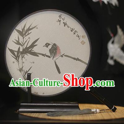 Traditional Chinese Crafts Printing Bamboo Silk Round Fan, China Palace Fans Princess Circular Fans for Women