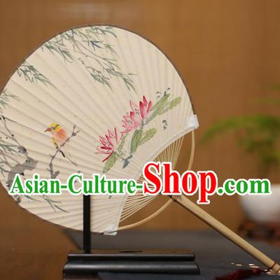 Traditional Chinese Crafts Printing Lotus Paper Fan, China Palace Fans Princess Round Fans for Women