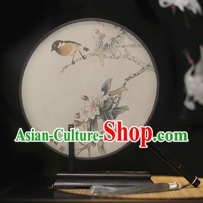 Traditional Chinese Crafts Printing Flowers Bird Silk Round Fan, China Palace Fans Princess Circular Fans for Women