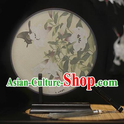 Traditional Chinese Crafts Printing Flowers Butterfly Silk Round Fan, China Palace Fans Princess Circular Fans for Women