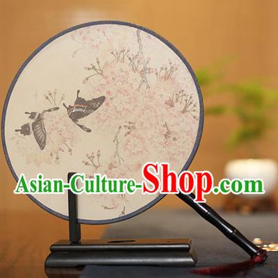 Traditional Chinese Crafts Printing Wintersweet Butterfly Silk Round Fan, China Palace Fans Princess Circular Fans for Women