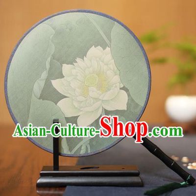 Traditional Chinese Crafts Printing Lotus Flowers Silk Round Fan, China Palace Fans Princess Circular Fans for Women