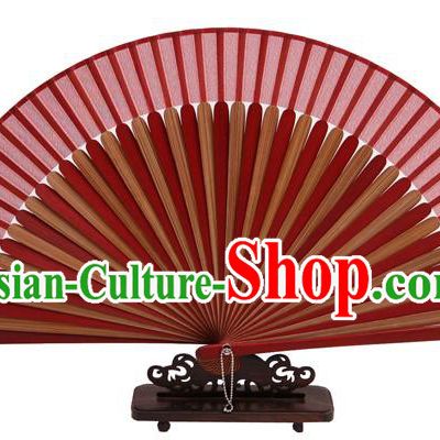 Traditional Chinese Crafts Red Silk Folding Fan, China Handmade Bamboo Bone Fans for Women