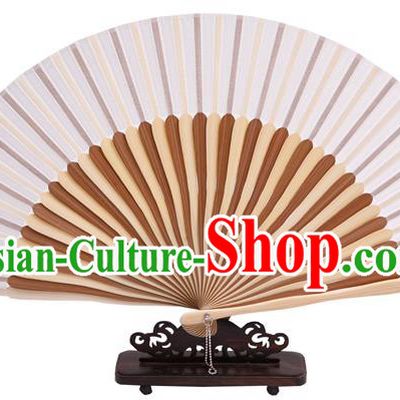 Traditional Chinese Crafts White Silk Folding Fan, China Handmade Bamboo Bone Fans for Women